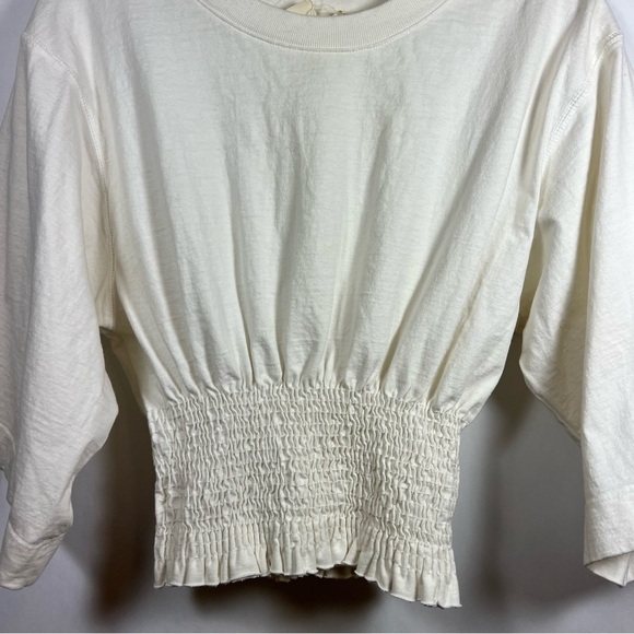 Free People beach women’s smocked t-shirt size S crewneck short sleeve white - Picture 4 of 11